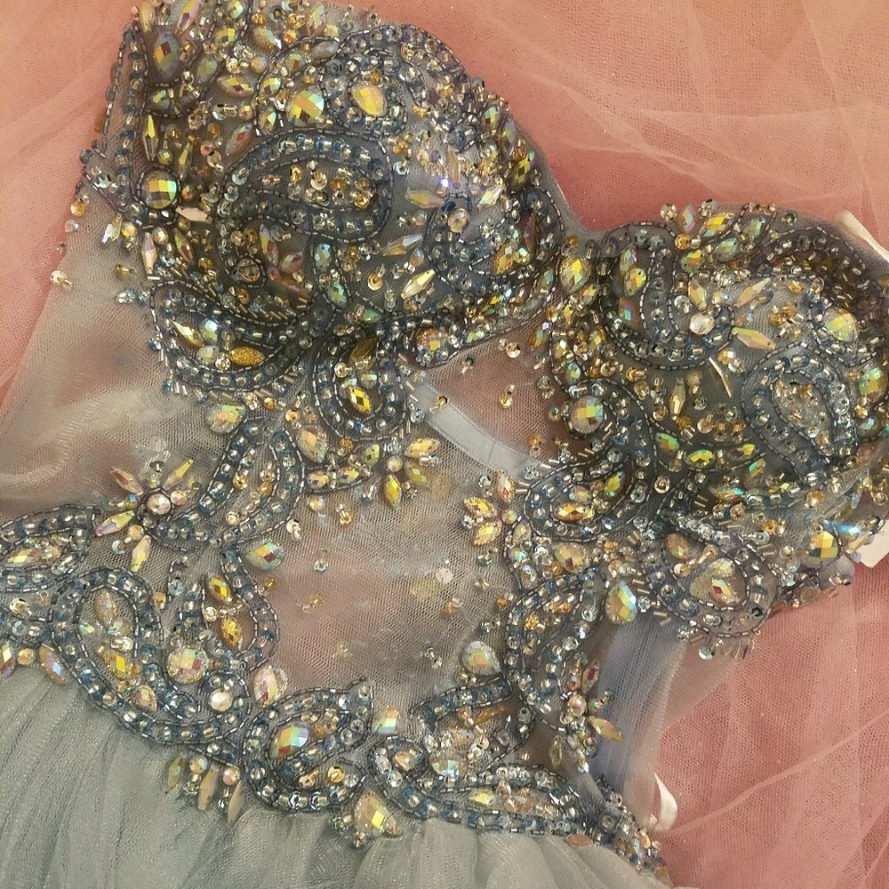 Dusty Blue sparkly prom short dress - Picture 2 of 3